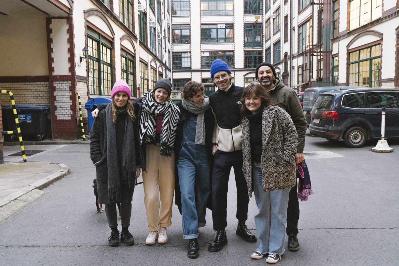 Group of young people with winter clothes